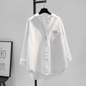 Take a smiling face <strong>shirt</strong> women 2025 new relaxed thin casual temperament all wear cardigan <strong>shirt</strong> women <strong>outside</strong> - Product Image 1