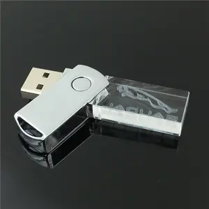 자동차 음악 usb 디스크 Suppliers-크리스탈 USB 디스크로 회전 새겨진 로고 멀티 컬러 조명 효과 비브라토 자동차 USB 디스크 DJ 음악 디스크 32GB