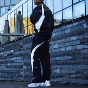 Men Breathable Plus Size High Street Style Jogger Sets Two Piece <b>Patchwork</b> Zip Track <b>Jacket</b> Pants Custom Lightweight Drawstring - Product Image 2