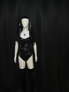 魅惑的な高級カスタムメイド黒修道女コスプレバーゴーゴー衣装パーティーガールパフォーマンスコスチュームステージダンス女性用大人100% - Product Image 5