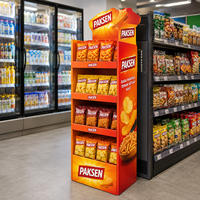 Présentoir de sol en carton ondulé à 4 niveaux pour barres chocolatées, couleur orange, pour les zones de caisse des supermarchés