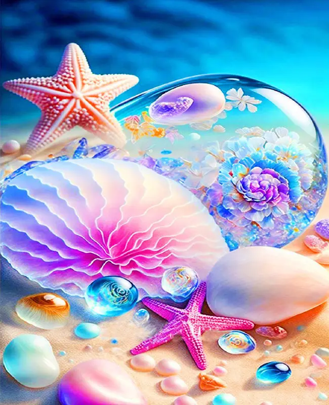 Room Decor Shell Pearl Beach Seascape 5D Diamond Painting Kits Full Drill Mosaic Canvas Art Cross Stitch Embroidery