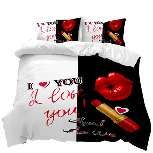 लाल होंठ 3D duvet कवर मुद्रित बिस्तर सेट फैशन वेलेंटाइन दिवस उपहार