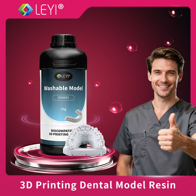 LEYI DMW04 Grey Water Washable Resin Dental 3D Printers No Alcohol Needed High Accuracy 1kg/bottle 100% Purity 24-Month Shelf