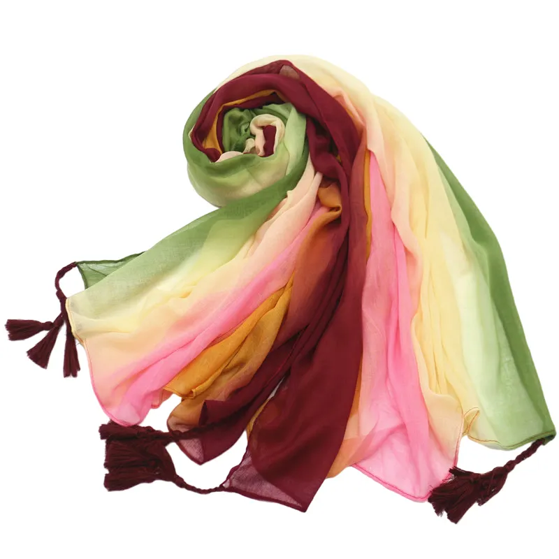 2022 новые градиентные разноцветные вискозные шали с принтом кисточки хлопок вискоза хиджаб Омбре шарф для мусульманских женщин