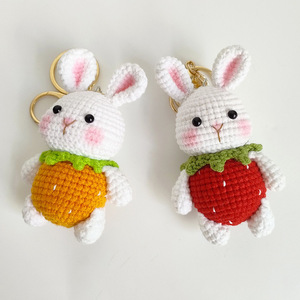 New <strong>Handmade</strong> <strong>Crochet</strong> Strawberry Carrot Bunny Plush Keychain Cute Rabbit Phone Charm <strong>Knitted</strong> Toy Gift - Product Image 1