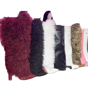 Bottes montantes tendance pour femme avec fermeture éclair, bout ouvert, semelle épaisse, talon compensé, fourrées, pour l'été et l'hiver - Product Image 4