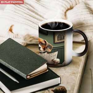Frosted Black Ceramic 11oz Heat Activated Color Changing Mug With <b>Dog</b> Reading Newspaper Design - Product Image 3