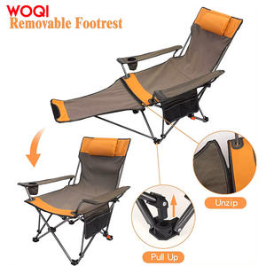 Chaise pliante de camping Woqi avec repose-pieds amovible, tissu Oxford orange, légère, portable, inclinable, avec porte-gobelet et poche latérale - Product Image 1