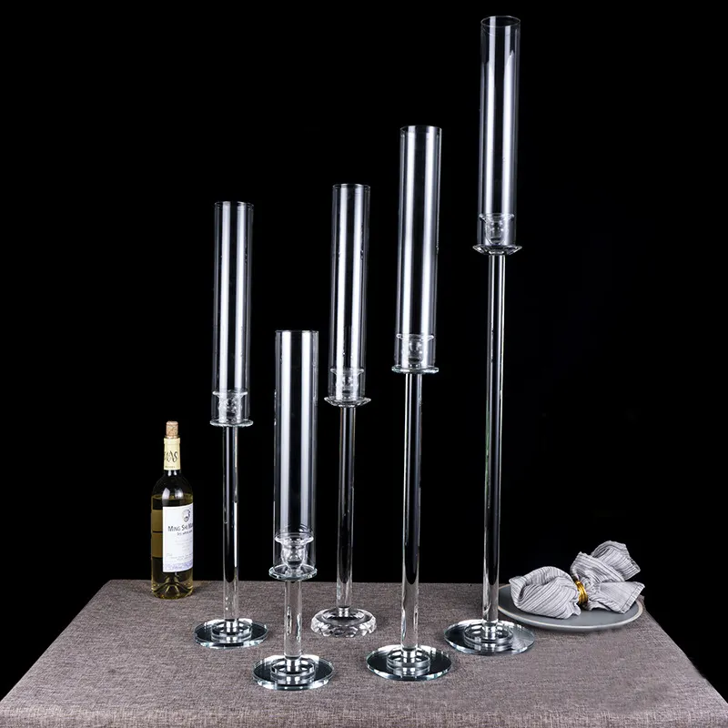 Castiçal de vidro de cristal personalizado, castiçal moderno de luxo com tubo de cristal personalizado, suporte de vela para casamentos, mesa, decoração, Y-Q083