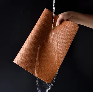 Factory Wholesale Rectangle PU Faux Woven Leather Placemat Heat Resistant Mat Modern