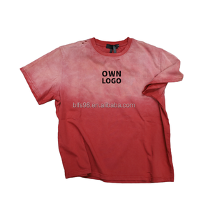 Oversized <b>Tie</b>-Dye T-Shirt Short Sleeve O-<b>Neck</b> Cotton Casual Wear With Logo Print Unisex Red Gradient Style - Product Image 4