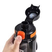 Botella de Camping Leejo New Time Marker Transparente de 1000 ml, Ecológica, de Plástico Tritan, con Tapa Abatible, Asa de Transporte y Fácil Consumo Directo