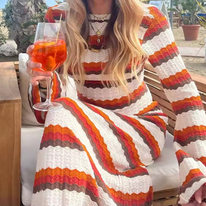 NUOVO <span class=keywords><strong>Abito</strong></span> Lungo da Donna <span class=keywords><strong>in</strong></span> <span class=keywords><strong>Maglia</strong></span> a Righe con Maniche Lunghe, <span class=keywords><strong>Schiena</strong></span> <span class=keywords><strong>Scoperta</strong></span>, Stile Crochet, Vestito Maxi da Spiaggia - Product Image 5