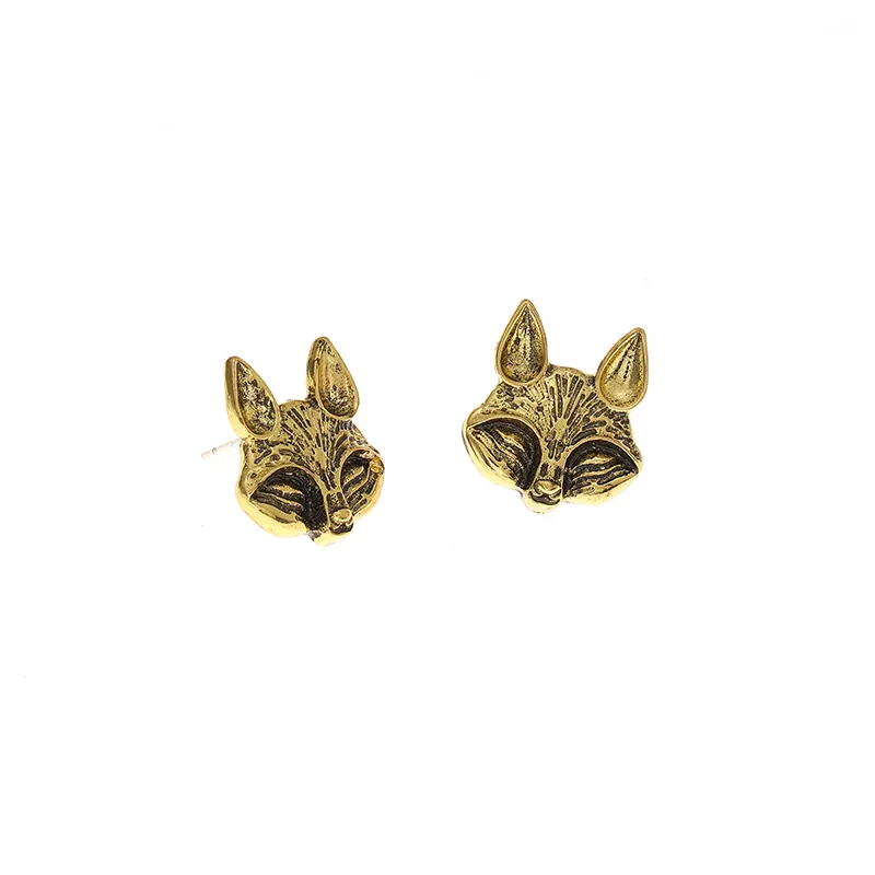 Auf Lager Großhandel Vintage Tier Ohrringe niedlichen 926 Silber Pin Fox Kaninchen Metall Ohrringe