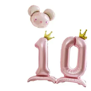 Birthday party decoration personalize logo packaging 42 inch pink stand number balloons with crown