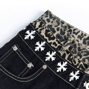 Jeans Femme Américain Rétro Décontracté Style Urbain Vintage Motif Léopard Étoile Patchwork Denim Coupe Droite Été Lacets Courbes - Product Image 3