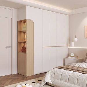 Armoire moderne minimaliste éco-responsable du sol au plafond, blanche, en <span class=keywords><strong>bois</strong></span> naturel, sans poignées, avec panneaux latéraux incurvés, gain de place - Product Image 2