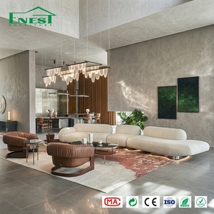 Canapé d'angle incurvé de luxe, design moderne, en bouclette, avec éclairage <span class=keywords><strong>LED</strong></span>, forme minimaliste, pour salon de villa - Product Image 2