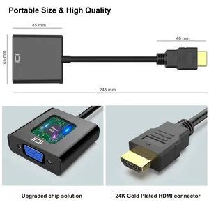 Adaptador HDMI para VGA banhado a ouro, cabo de vídeo HDMI 1080P, conversor HDMI macho para VGA fêmea para PC, laptop, tablet e HDTV, personalizado
