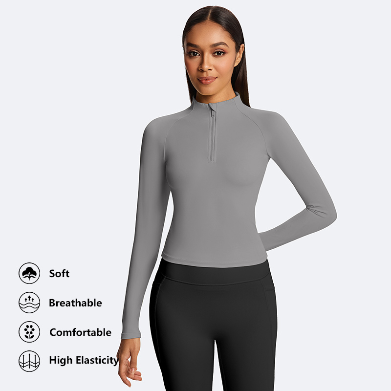 Lightweight Moisture Wicking New Fashion Factory Women High Quality Yoga Jacket Cloud-like Fitted Yoga Half-Zip Long-Sleeve Tops