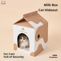 Lit pour chat en carton ondulé en forme de carton de lait, avec trous de surveillance, fonction 2-en-1, remplaçable, vente en gros