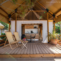 Tente de glamping familial 2-4 personnes, résistante à la moisissure, en toile, type cabane, pour hébergement éco-responsable, idéale pour Airbnb et complexes hôteliers