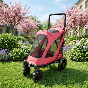 Poussette pliable robuste <span class=keywords><strong>pour</strong></span> animaux de compagnie JXB, 4 roues, chariot respirant <span class=keywords><strong>pour</strong></span> chiens de taille moyenne et grande - Product Image 1
