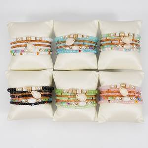 Nouveau Bracelet bohème à la mode coquille pendentif perles perles de riz 7 pièces Bracelets élastiques ensemble bijoux en gros pour femmes Bracelets - Product Image 2