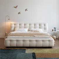 Lit double de luxe Zayshine, style rétro français, en velours blanc, pour chambre principale, modulaire, très grand format, design villa