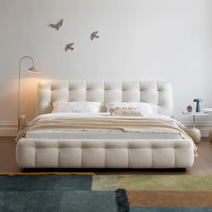 Cama Zayshine Retro Francesa <span class=keywords><strong>de</strong></span> Lujo Blanca <span class=keywords><strong>de</strong></span> Sherpa y Terciopelo para Dormitorio Principal, Modular <span class=keywords><strong>de</strong></span> Tamaño Extragrande, <span class=keywords><strong>de</strong></span> Diseño para Villa, Cama Doble - Product Image 2