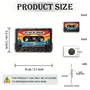 Imán para Refrigerador con Diseño <span class=keywords><strong>de</strong></span> Cinta Cassette Vintage, Inspirado en VHS, con la Frase "La Vida No Tiene Rebobinado", Acrílico <span class=keywords><strong>de</strong></span> Fuerte Adhesión - Product Image 6