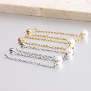 Fashion <b>Tassel</b> Long Chain <b>Earrings</b> 50Mm 7Mm Pearl Stud <b>Earrings</b> For Party Zinc Alloy Stainless Steel Post - Product Image 4