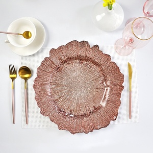 Assiettes de présentation en <span class=keywords><strong>verre</strong></span> or <span class=keywords><strong>champagne</strong></span> clair 35CM, sous-assiettes rose poudré motif récif pour événements de mariage et décoration de fêtes - Product Image 2