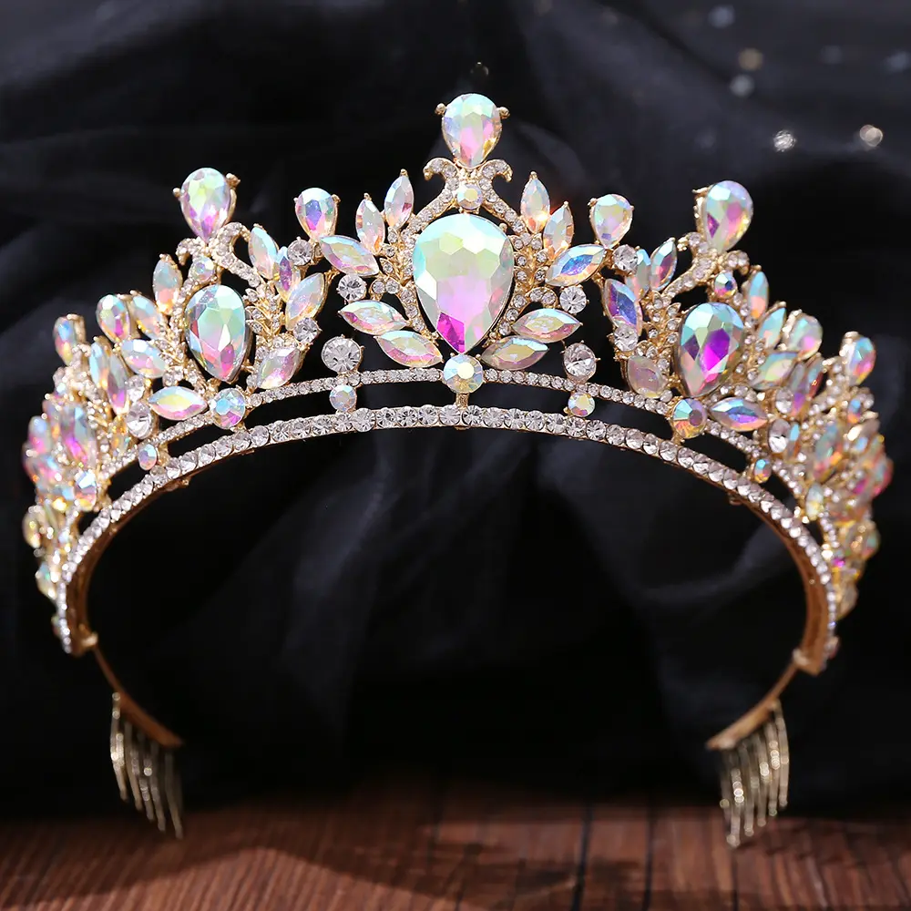 Miallo Baroque Colorful Rhinestone luxury Crowns Wedding Hair Accessories Bridal Princess Queen Tiaras hair comb