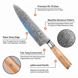 Cuchillo de Acero Damasco VG10 Personalizado de Primera Calidad y Cuchillo de <span class=keywords><strong>Chef</strong></span> Afilado de 8 Pulgadas <span class=keywords><strong>para</strong></span> <span class=keywords><strong>Marcas</strong></span> de <span class=keywords><strong>Cuchillos</strong></span> de Cocina Profesionales - Product Image 2