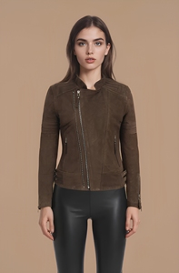 Women's Vintage Leather Biker Jacket Zip-Up Casual Shacket Pockets Stand Collar Windproof Breathable Winter - Product Image 4