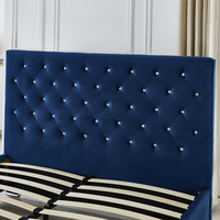 Lit Moderne de Luxe en Velours Bleu Marine avec Boutons en Cristal et Cadre en Bois pour Chambre à Coucher - Modèle Tendance