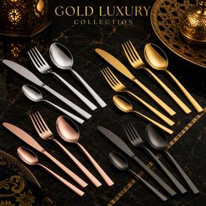 Set di posate di lusso in acciaio inossidabile dorato a specchio per ristorante, con cucchiaio, forchetta e coltello, ideale per matrimoni - Product Image 2