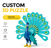 Puzzle 3D Animal Paon, Article Promotionnel Moulé par Injection, Logo Personnalisé, Vente en Gros, Fourniture de Cadeaux Commémoratifs