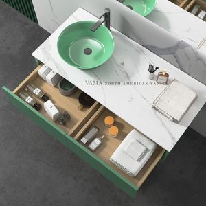 VAMA <span class=keywords><strong>Paris</strong></span> Meuble-lavabo de salle de bain mural gris design moderne avec deux tiroirs - Product Image 5