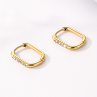 Nouveau support d'oreille étanche à la mode Style classique plaqué or 18 carats incrustation de zircon boucles d'oreilles carrées en acier inoxydable