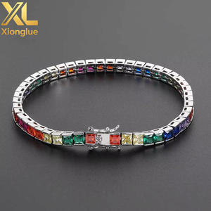 Hip Hop Bracelet 4mm Color Tennis Chain Micro-inlaid Square Zircon Hipster Hipster Hip Hop Bracelet Jewelry Tanjing Fashion - Product Image 2