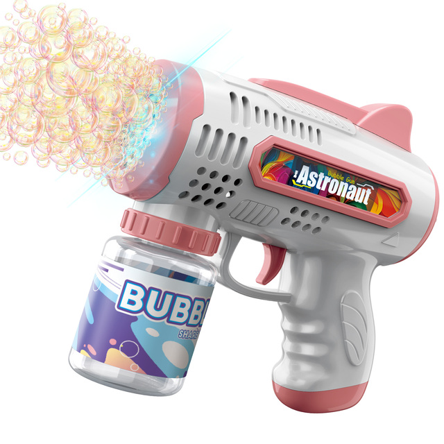 Cute Style Outdoor Toys Bubble Machine Rechargeable Portable 8 Holes Plastic Light up Automatic Electric Bubble Gun for Kids