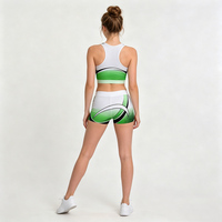 Ensemble de vêtements d'entraînement de cheerleading pour filles, imprimé personnalisé, dégradé vert et blanc, polyester, strass, haut court sans manches et short