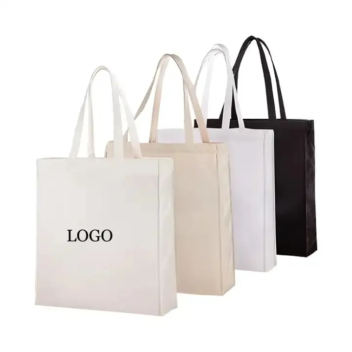 Ruicheng Custom Large Canvas Tote Bag Recycled Printed Logo Own Design With Pocket And Zipper Tote Shopping Bag