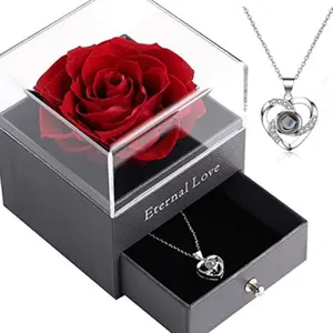 Valentine's Day Custom Photo Projective valentines rose box with necklace 100 Languages I Love You Necklace With Rose Box