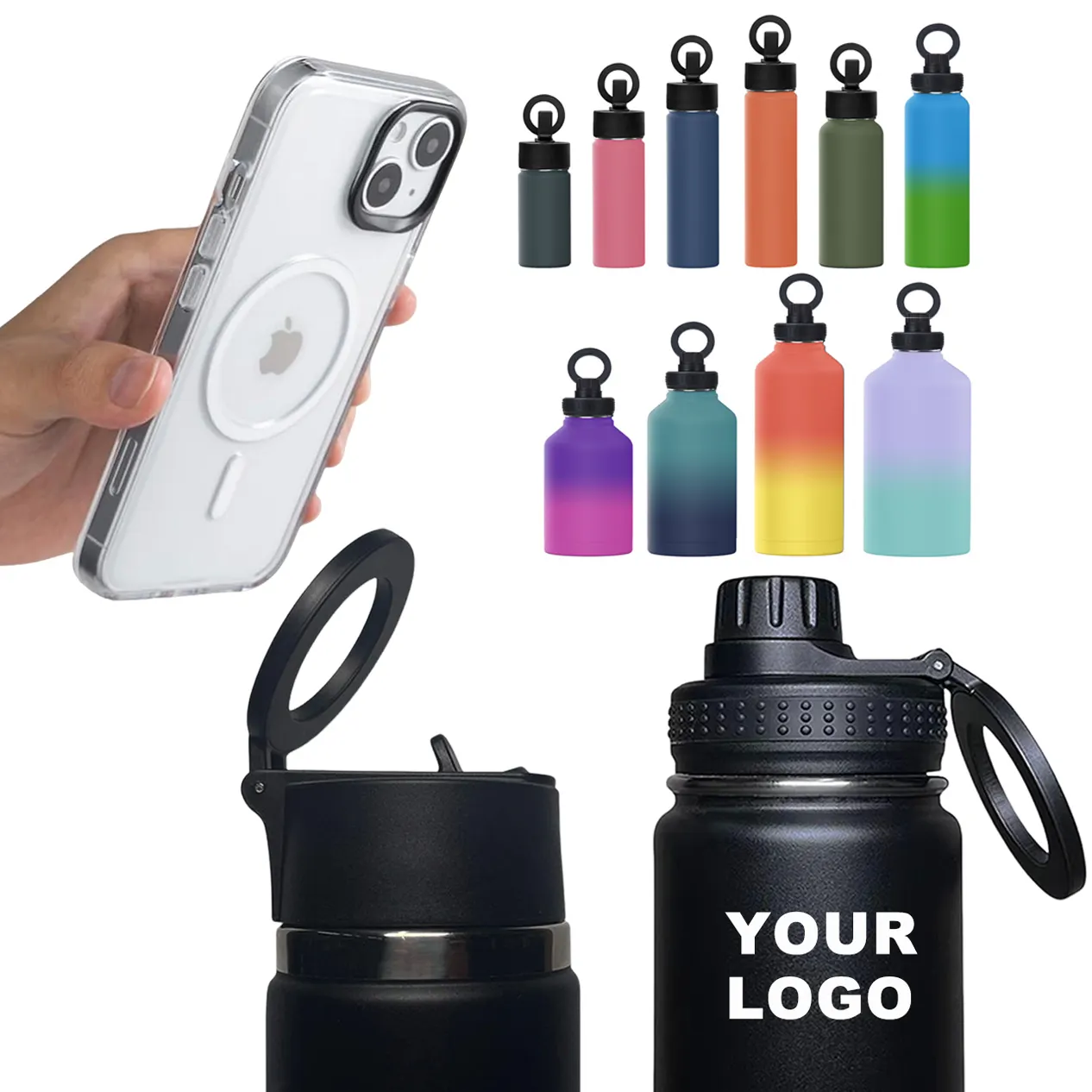 Yeni Patent Magsafe manyetik kapak su şişesi telefon tutucu telefon standı ayarlanabilir Ringolike su şişesi iPhone 15 14 13