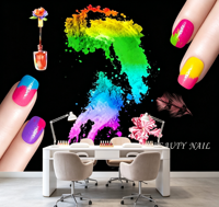 Papier peint mural personnalisé pour nail art, fond noir, décor de manucure coloré, salon de beauté tendance pour mur de salon de manucure