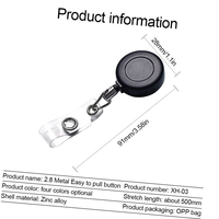 JRGIFTS XH-03 Carrete Retráctil para Tarjetas de Identificación, de Aleación de Zinc, 28 mm de Diámetro, Longitud Extensible de 500 mm